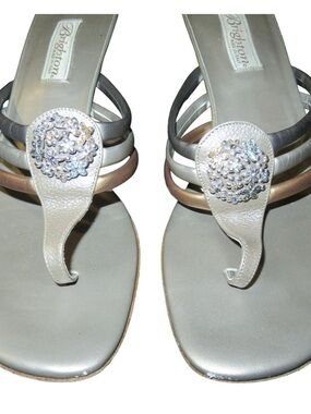 Brighton Kona Women’s Metallic Multi-Strap Embellished Sandals Silver/Cream